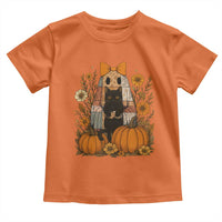 Halloween Vintage Patchwork Ghost Holding Black Cat Groovy Floral Toddler T Shirt - Wonder Print Shop