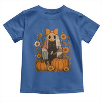 Halloween Vintage Patchwork Ghost Holding Black Cat Groovy Floral Toddler T Shirt - Wonder Print Shop