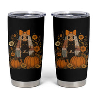 Halloween Vintage Patchwork Ghost Holding Black Cat Groovy Floral Tumbler Cup - Wonder Print Shop