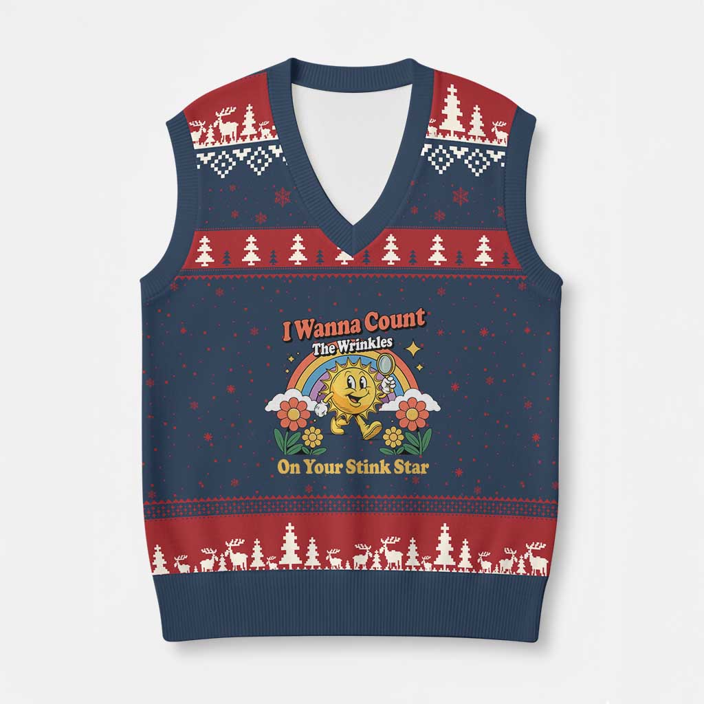 Funny I Wanna Count The Wrinkles On Your Stink Star V-Neck Knit Sweater Vest Adult Humor - Wonder Print Shop