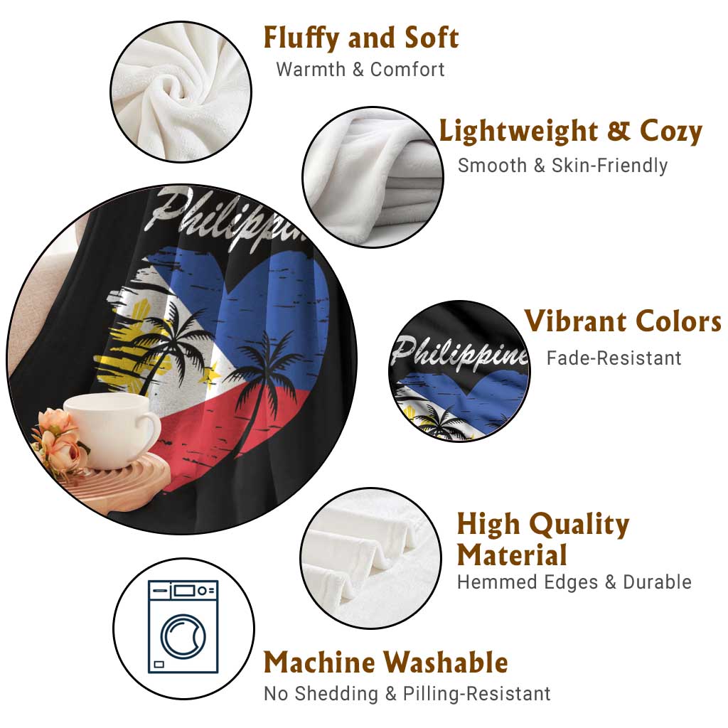 Filipino Pride Throw Blanket Pinoy Vintage Philippines Flag Heart - Wonder Print Shop