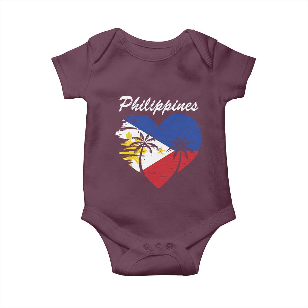 Filipino Pride Baby Onesie Pinoy Vintage Philippines Flag Heart - Wonder Print Shop