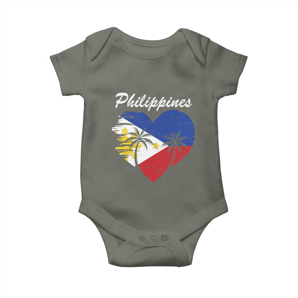 Filipino Pride Baby Onesie Pinoy Vintage Philippines Flag Heart - Wonder Print Shop