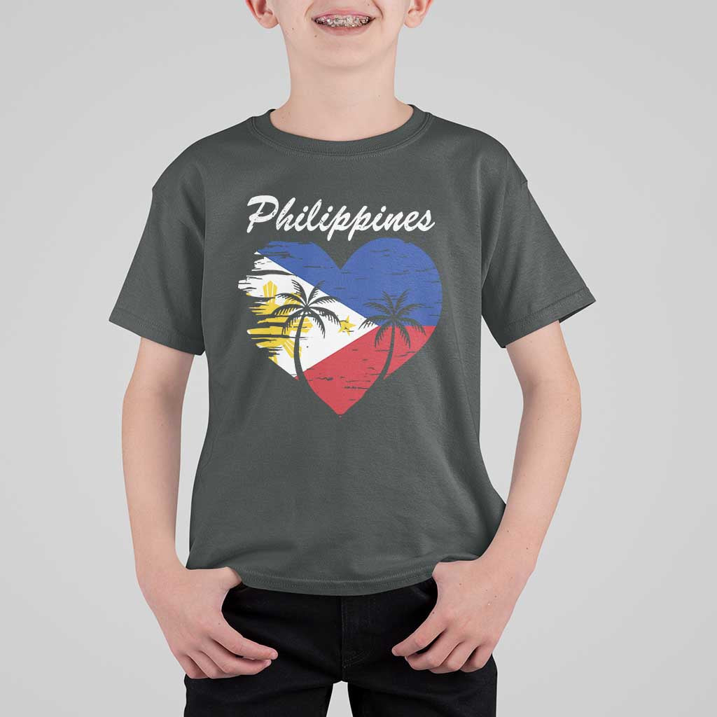 Filipino Pride T Shirt For Kid Pinoy Vintage Philippines Flag Heart - Wonder Print Shop