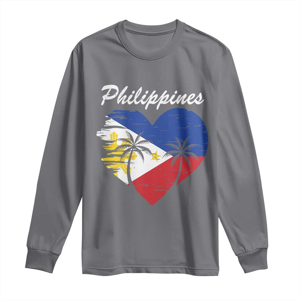 Filipino Pride Long Sleeve Shirt Pinoy Vintage Philippines Flag Heart - Wonder Print Shop