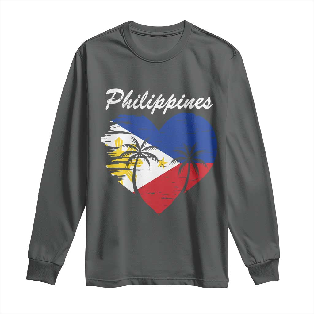 Filipino Pride Long Sleeve Shirt Pinoy Vintage Philippines Flag Heart - Wonder Print Shop