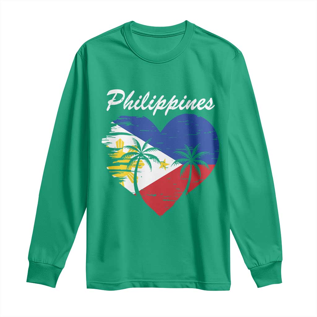 Filipino Pride Long Sleeve Shirt Pinoy Vintage Philippines Flag Heart - Wonder Print Shop