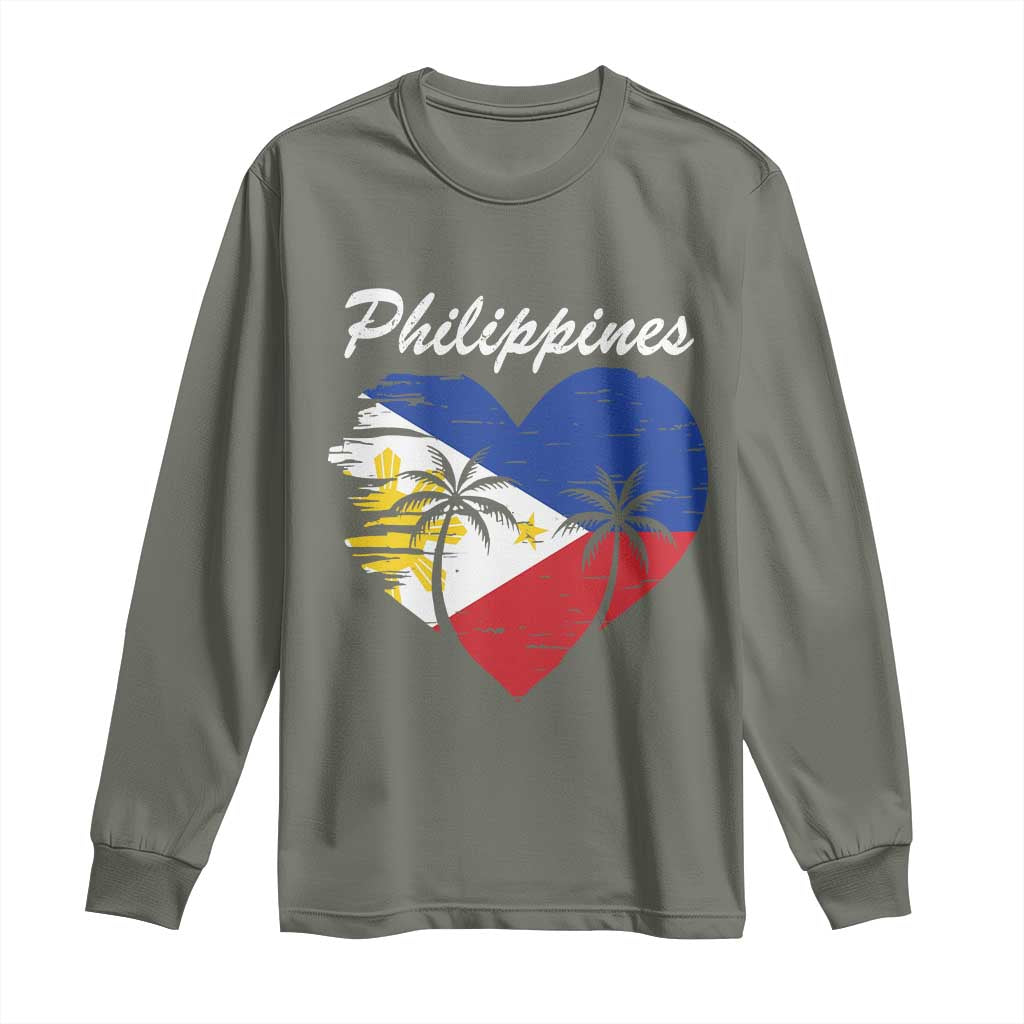 Filipino Pride Long Sleeve Shirt Pinoy Vintage Philippines Flag Heart - Wonder Print Shop