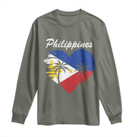 Filipino Pride Long Sleeve Shirt Pinoy Vintage Philippines Flag Heart - Wonder Print Shop