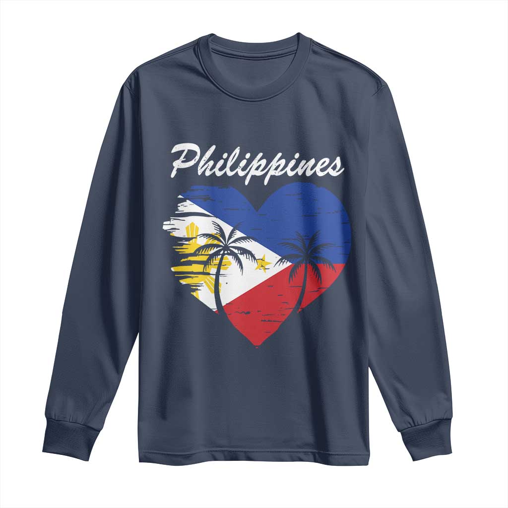Filipino Pride Long Sleeve Shirt Pinoy Vintage Philippines Flag Heart - Wonder Print Shop