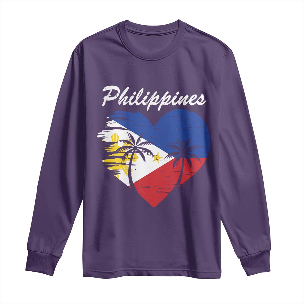 Filipino Pride Long Sleeve Shirt Pinoy Vintage Philippines Flag Heart - Wonder Print Shop