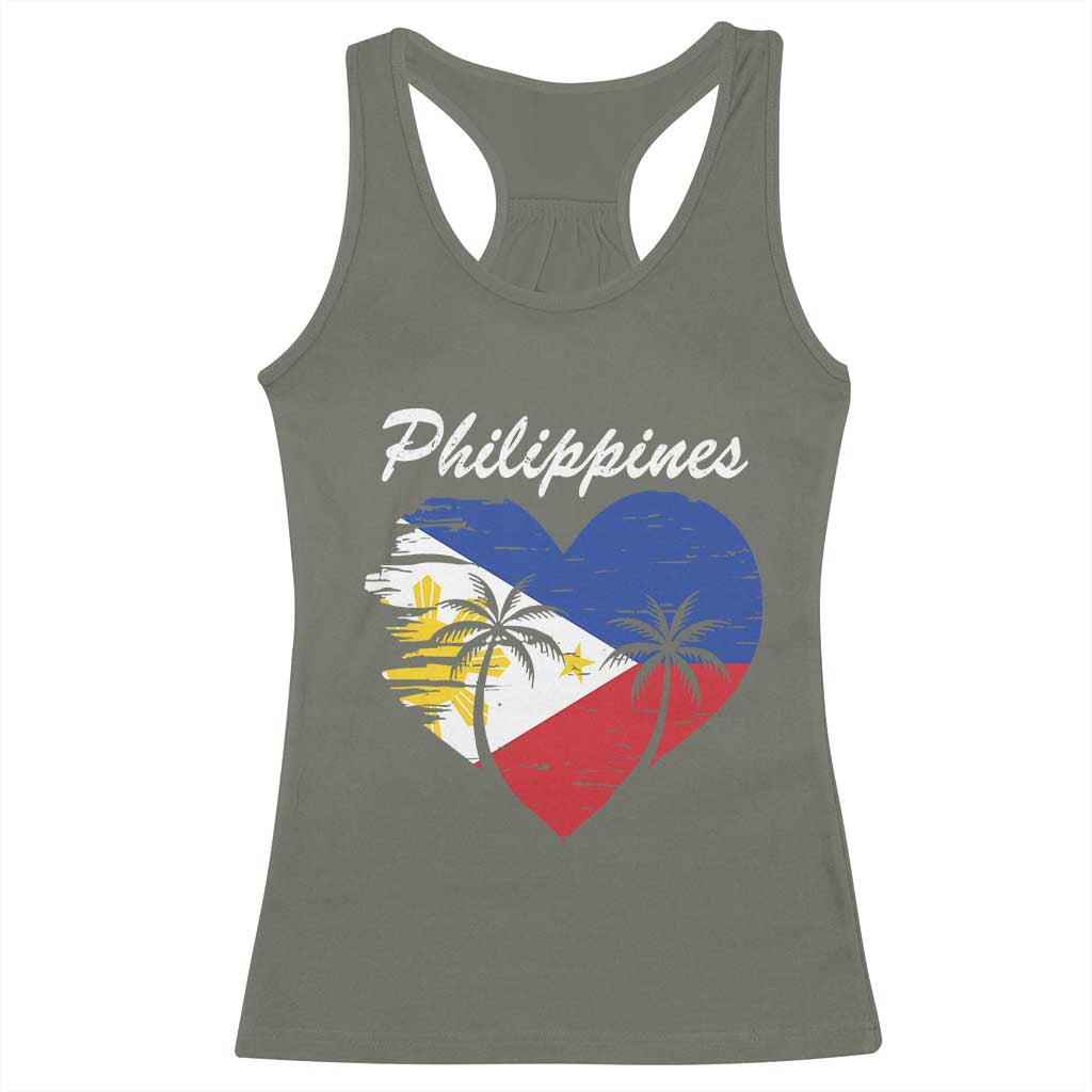 Filipino Pride Racerback Tank Top Pinoy Vintage Philippines Flag Heart - Wonder Print Shop