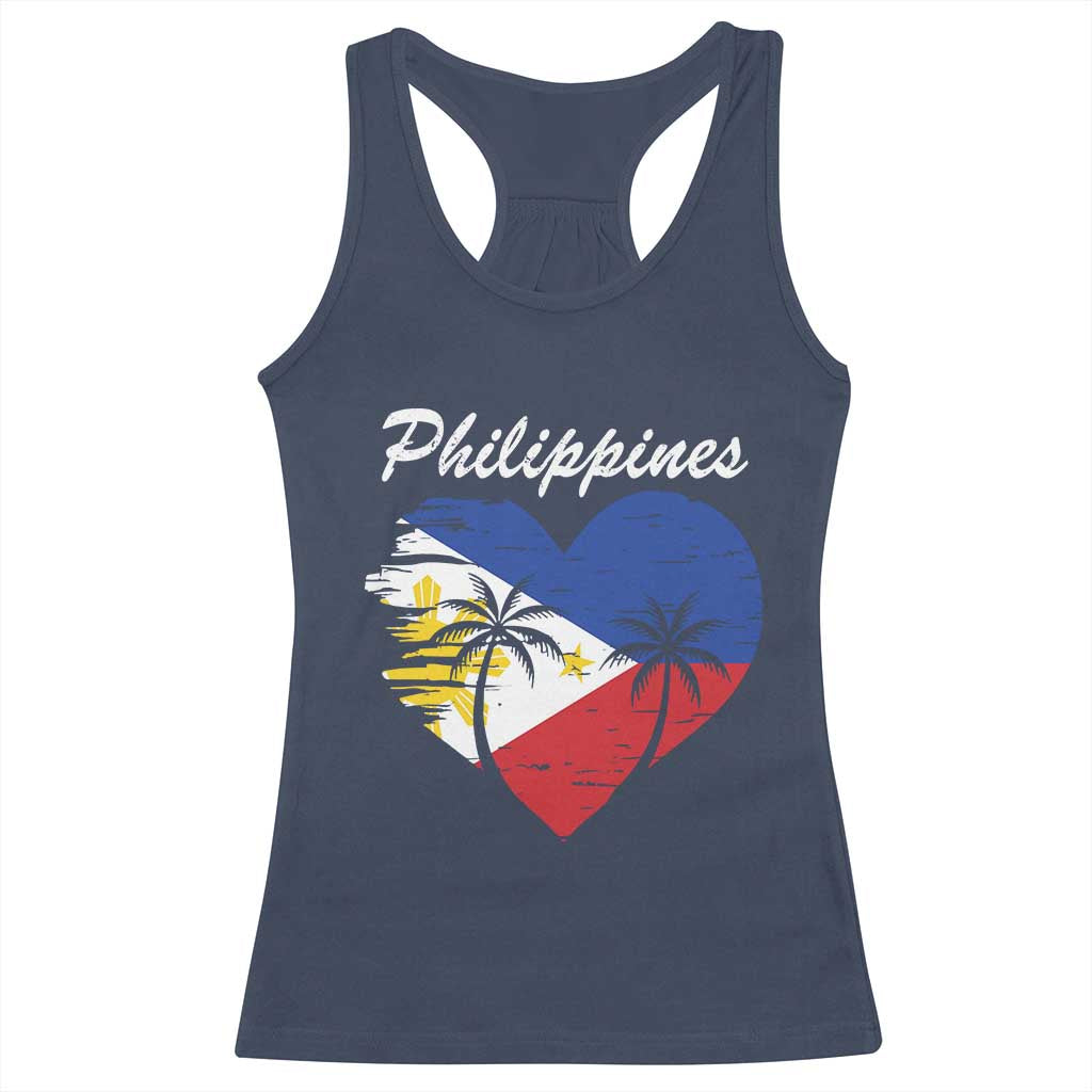 Filipino Pride Racerback Tank Top Pinoy Vintage Philippines Flag Heart - Wonder Print Shop