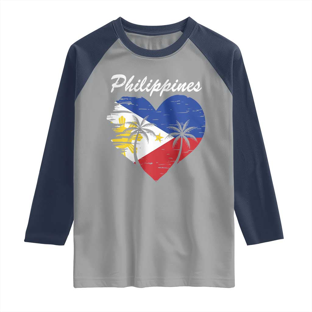 Filipino Pride Raglan Shirt Pinoy Vintage Philippines Flag Heart - Wonder Print Shop
