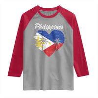 Filipino Pride Raglan Shirt Pinoy Vintage Philippines Flag Heart - Wonder Print Shop