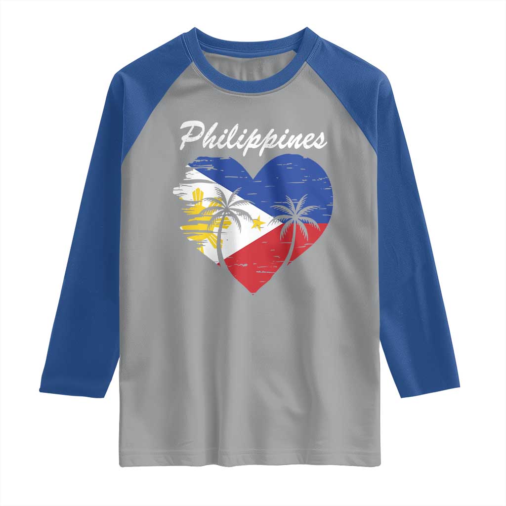 Filipino Pride Raglan Shirt Pinoy Vintage Philippines Flag Heart - Wonder Print Shop