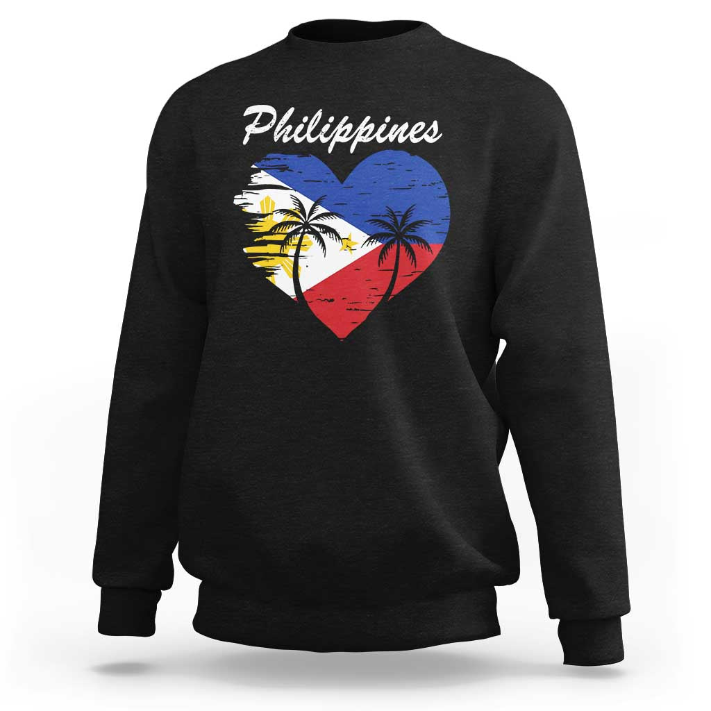 Filipino Pride Sweatshirt Pinoy Vintage Philippines Flag Heart - Wonder Print Shop