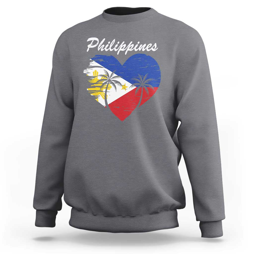 Filipino Pride Sweatshirt Pinoy Vintage Philippines Flag Heart - Wonder Print Shop