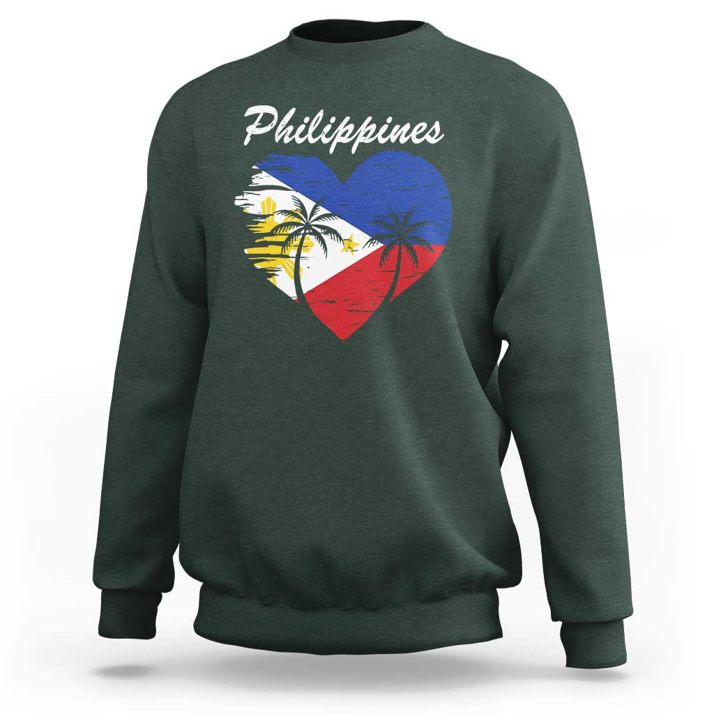 Filipino Pride Sweatshirt Pinoy Vintage Philippines Flag Heart - Wonder Print Shop