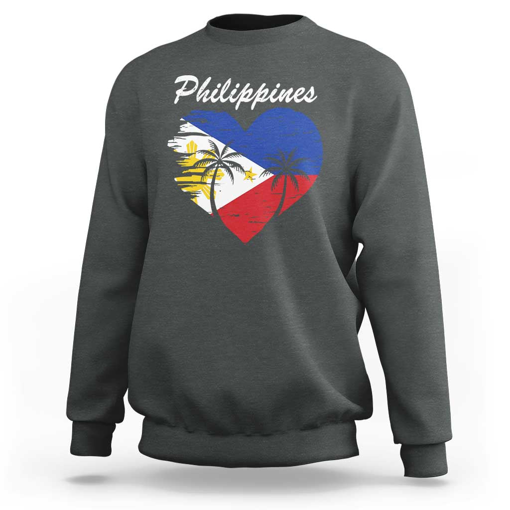 Filipino Pride Sweatshirt Pinoy Vintage Philippines Flag Heart - Wonder Print Shop