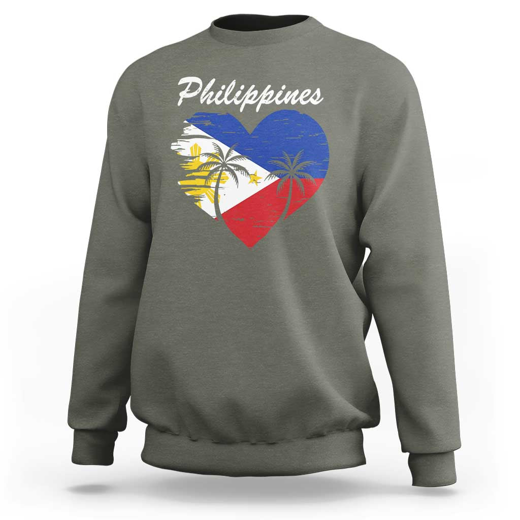 Filipino Pride Sweatshirt Pinoy Vintage Philippines Flag Heart - Wonder Print Shop