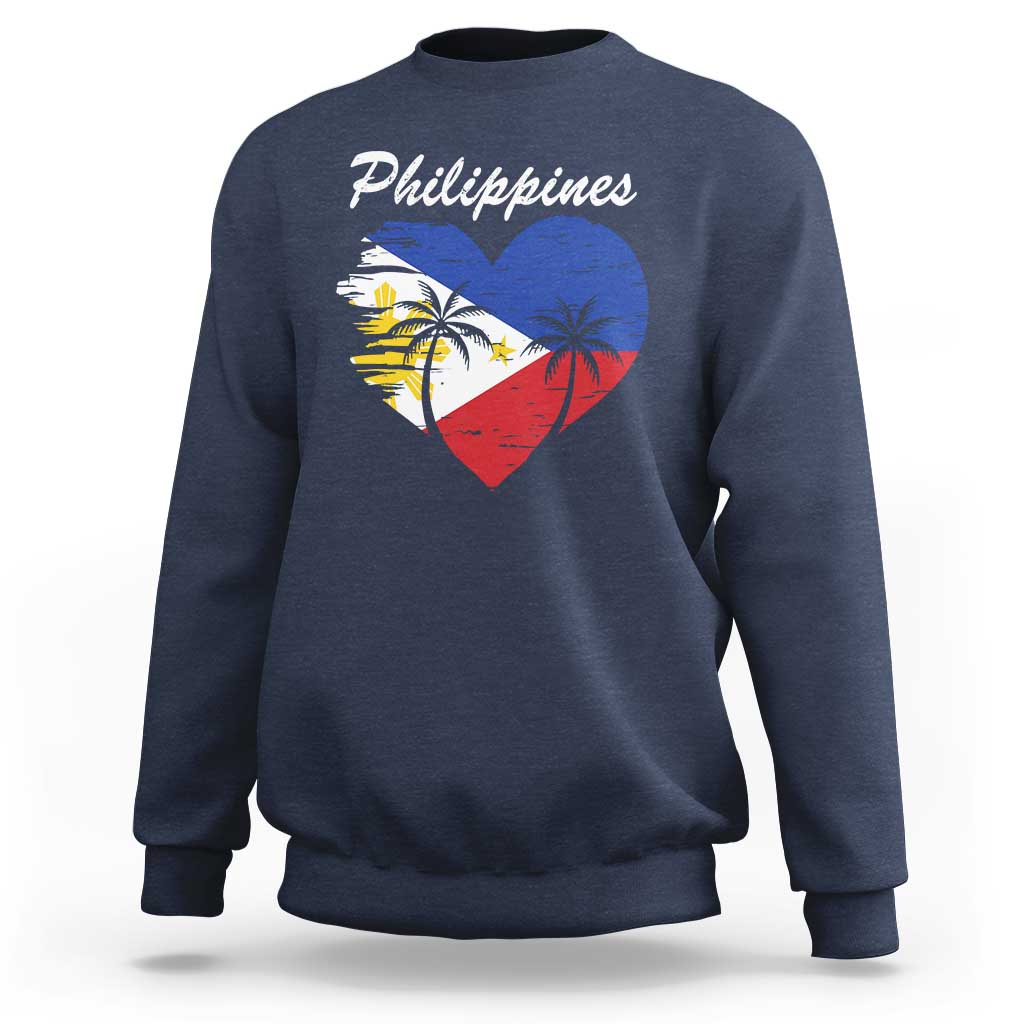 Filipino Pride Sweatshirt Pinoy Vintage Philippines Flag Heart - Wonder Print Shop