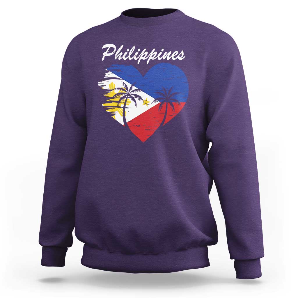 Filipino Pride Sweatshirt Pinoy Vintage Philippines Flag Heart - Wonder Print Shop