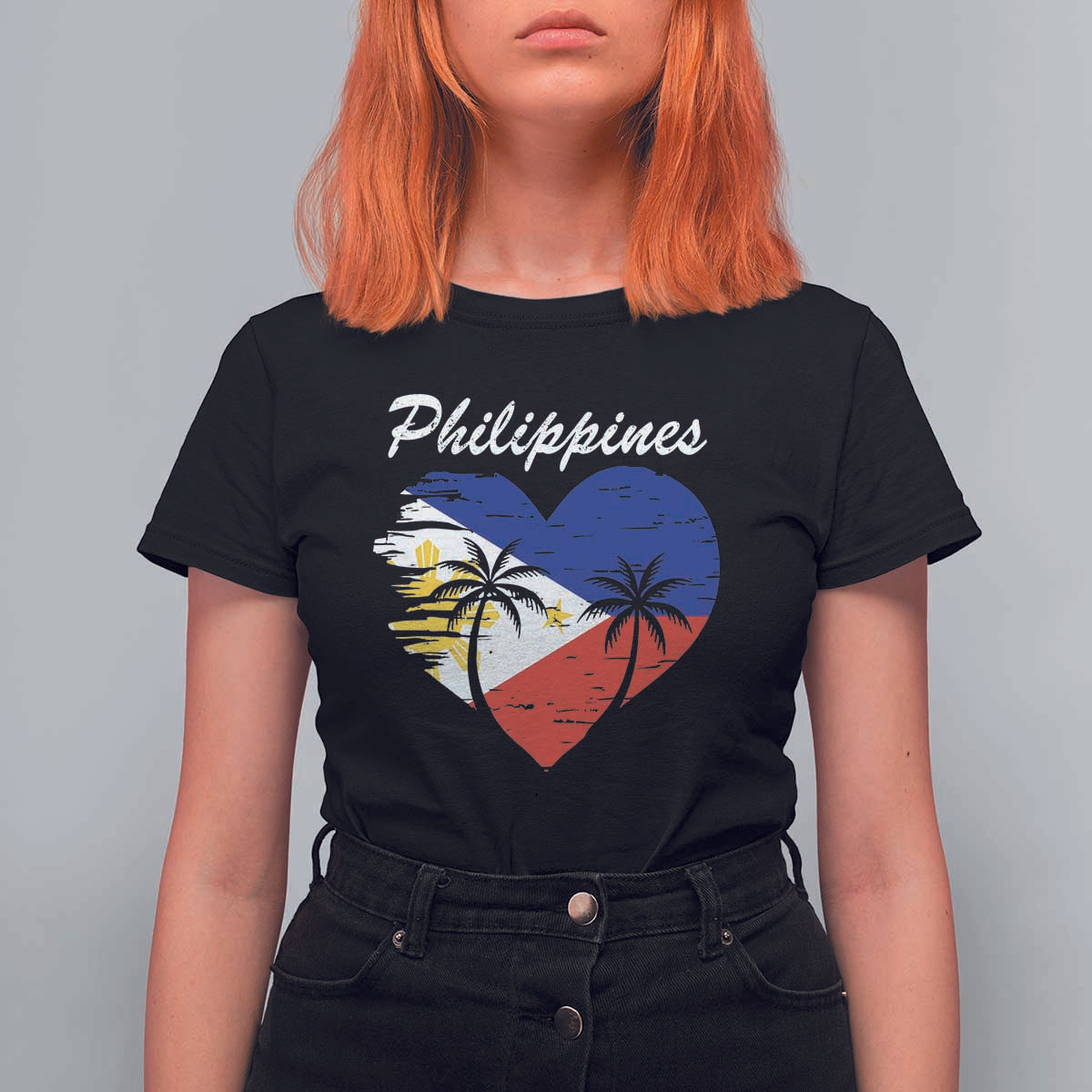 Filipino Pride T Shirt For Women Pinoy Vintage Philippines Flag Heart - Wonder Print Shop