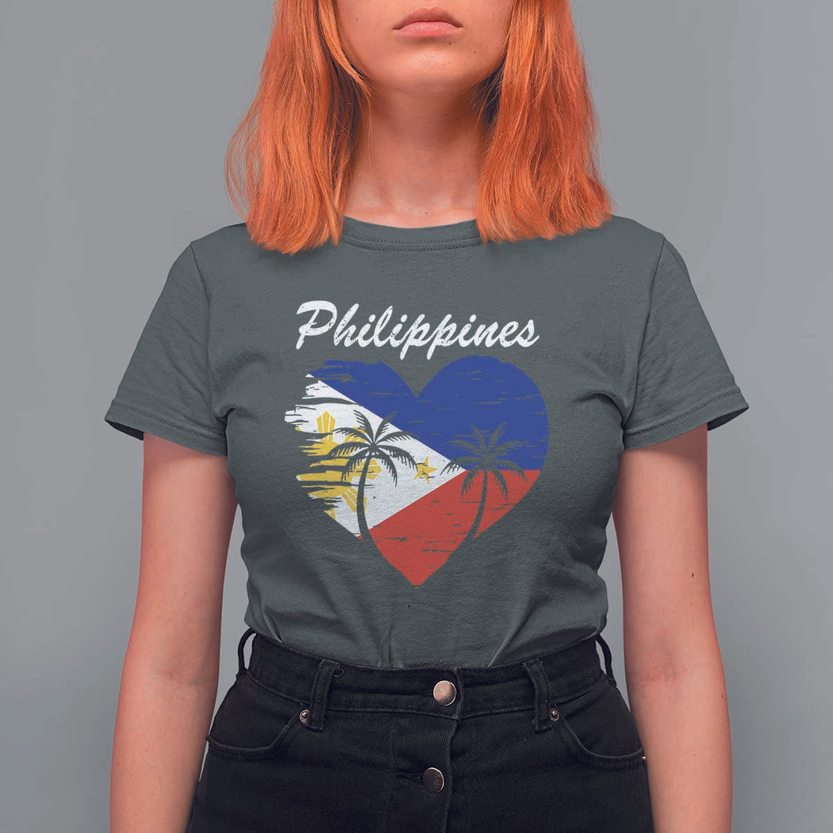 Filipino Pride T Shirt For Women Pinoy Vintage Philippines Flag Heart - Wonder Print Shop