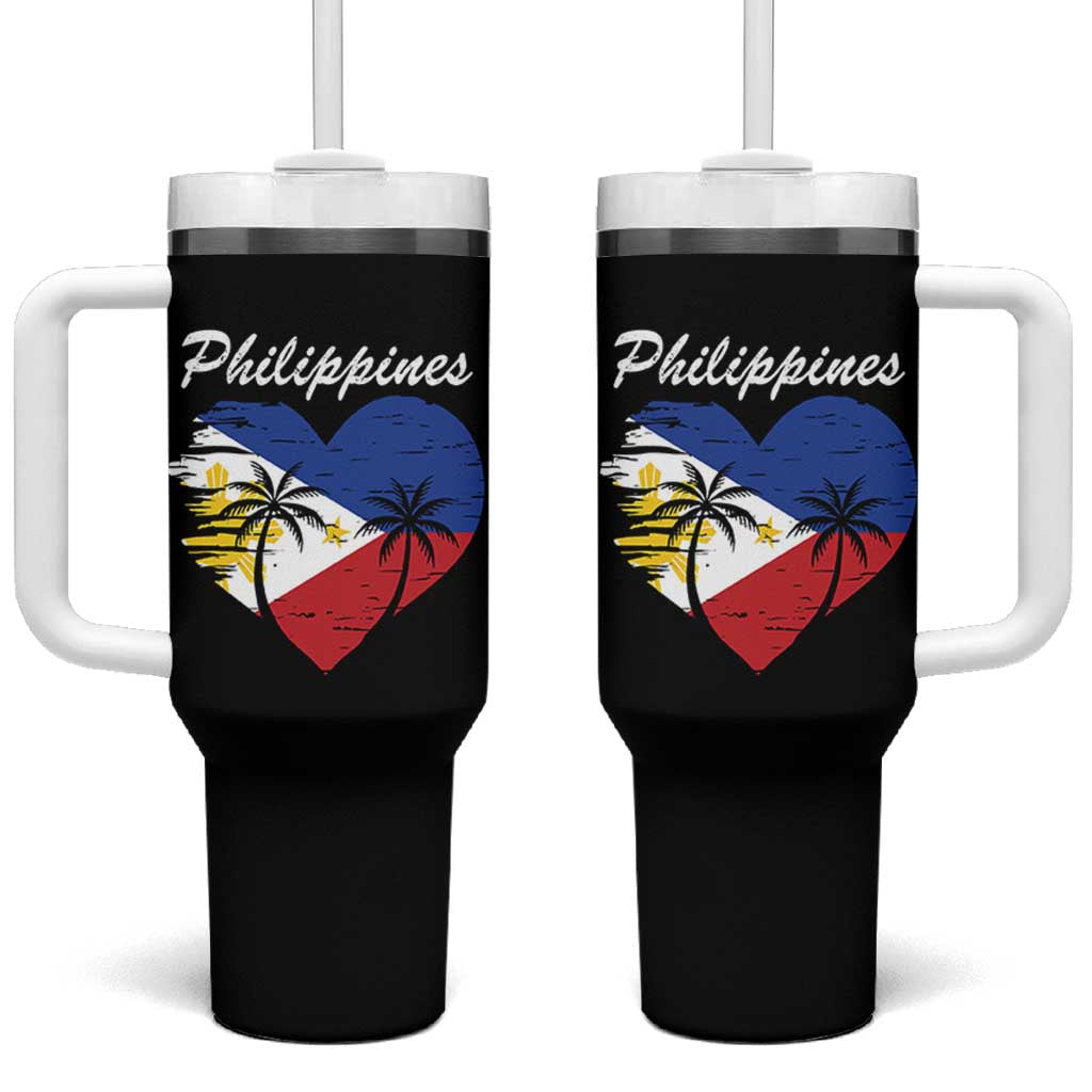 Filipino Pride Tumbler With Handle Pinoy Vintage Philippines Flag Heart - Wonder Print Shop