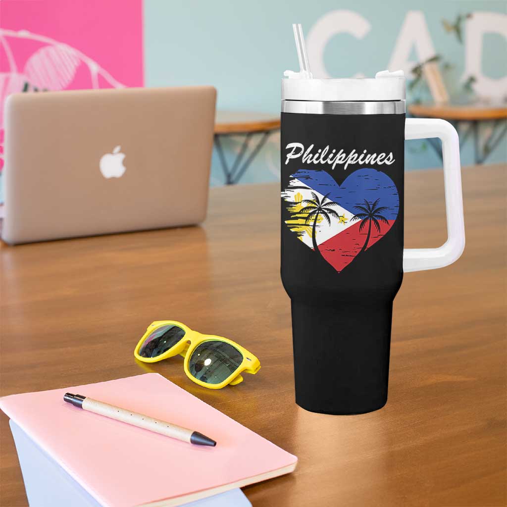 Filipino Pride Tumbler With Handle Pinoy Vintage Philippines Flag Heart - Wonder Print Shop