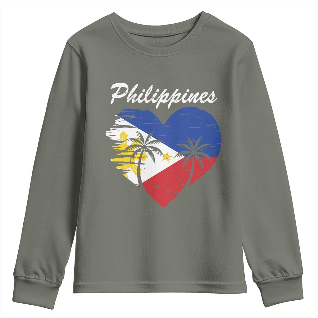 Filipino Pride Youth Sweatshirt Pinoy Vintage Philippines Flag Heart - Wonder Print Shop