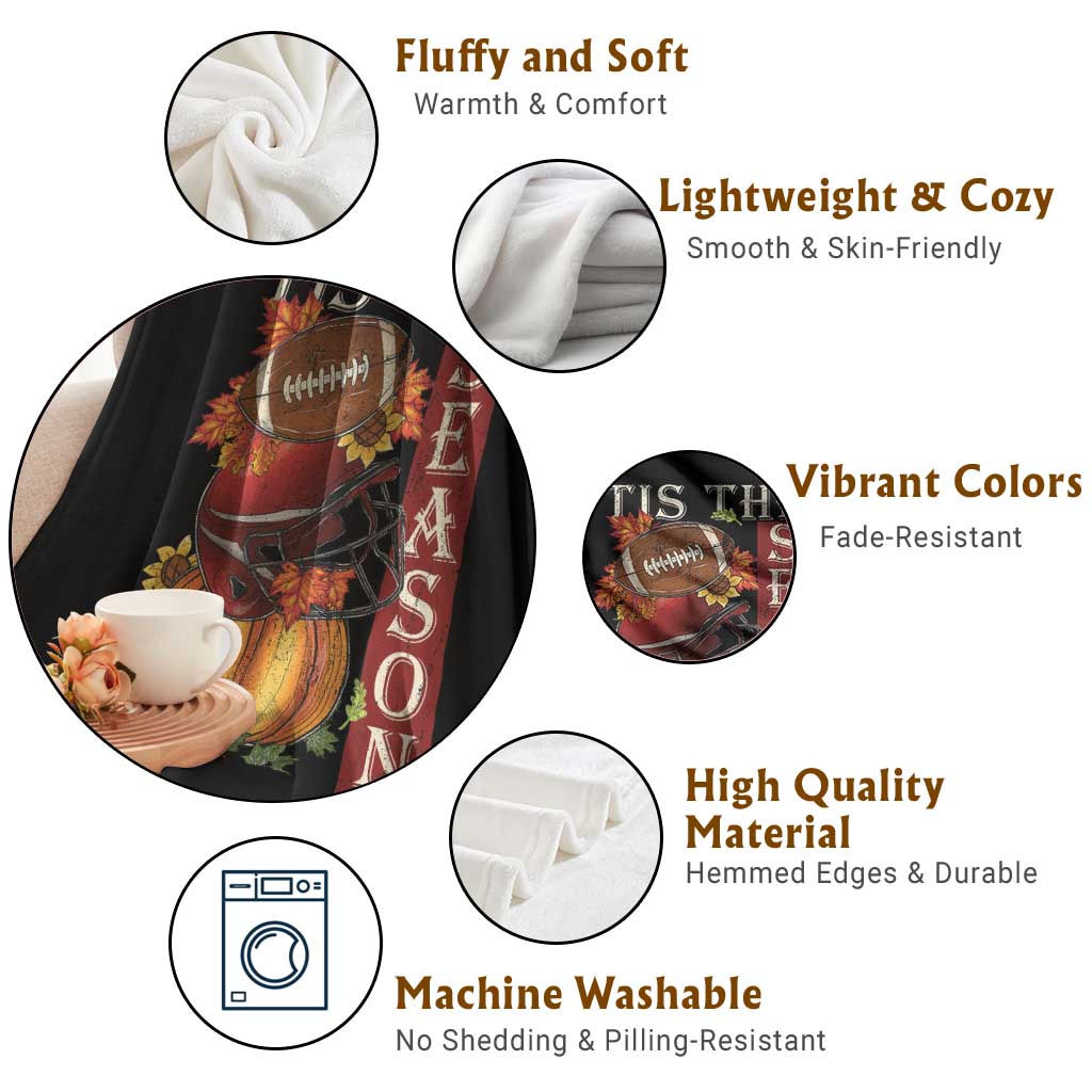 Thanksgiving Tis The Season Throw Blanket American Football Pumpkin Fall Season - Wonder Print Shop