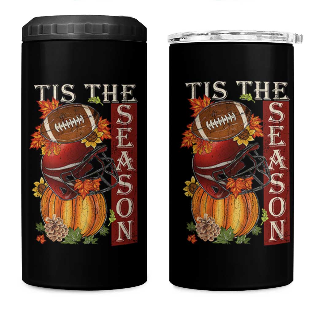 Thanksgiving Tis The Season 4 in 1 Can Cooler Tumbler American Football Pumpkin Fall Season - Wonder Print Shop