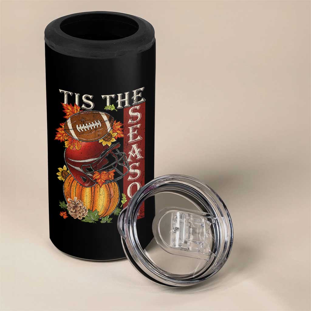 Thanksgiving Tis The Season 4 in 1 Can Cooler Tumbler American Football Pumpkin Fall Season - Wonder Print Shop