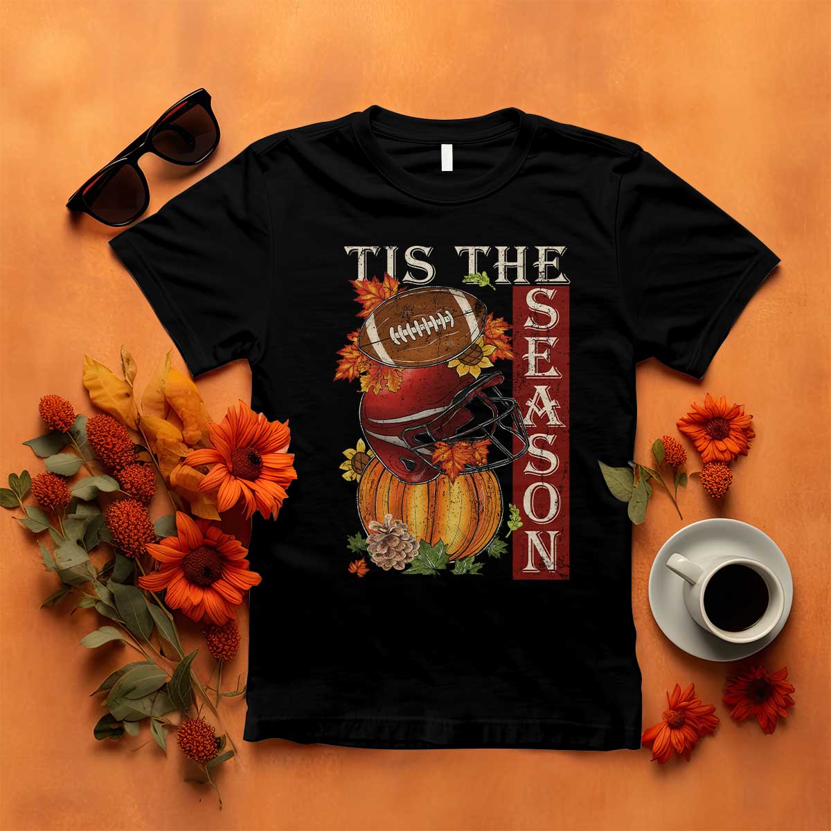 Thanksgiving Tis The Season T Shirt American Football Pumpkin Fall Season - Wonder Print Shop