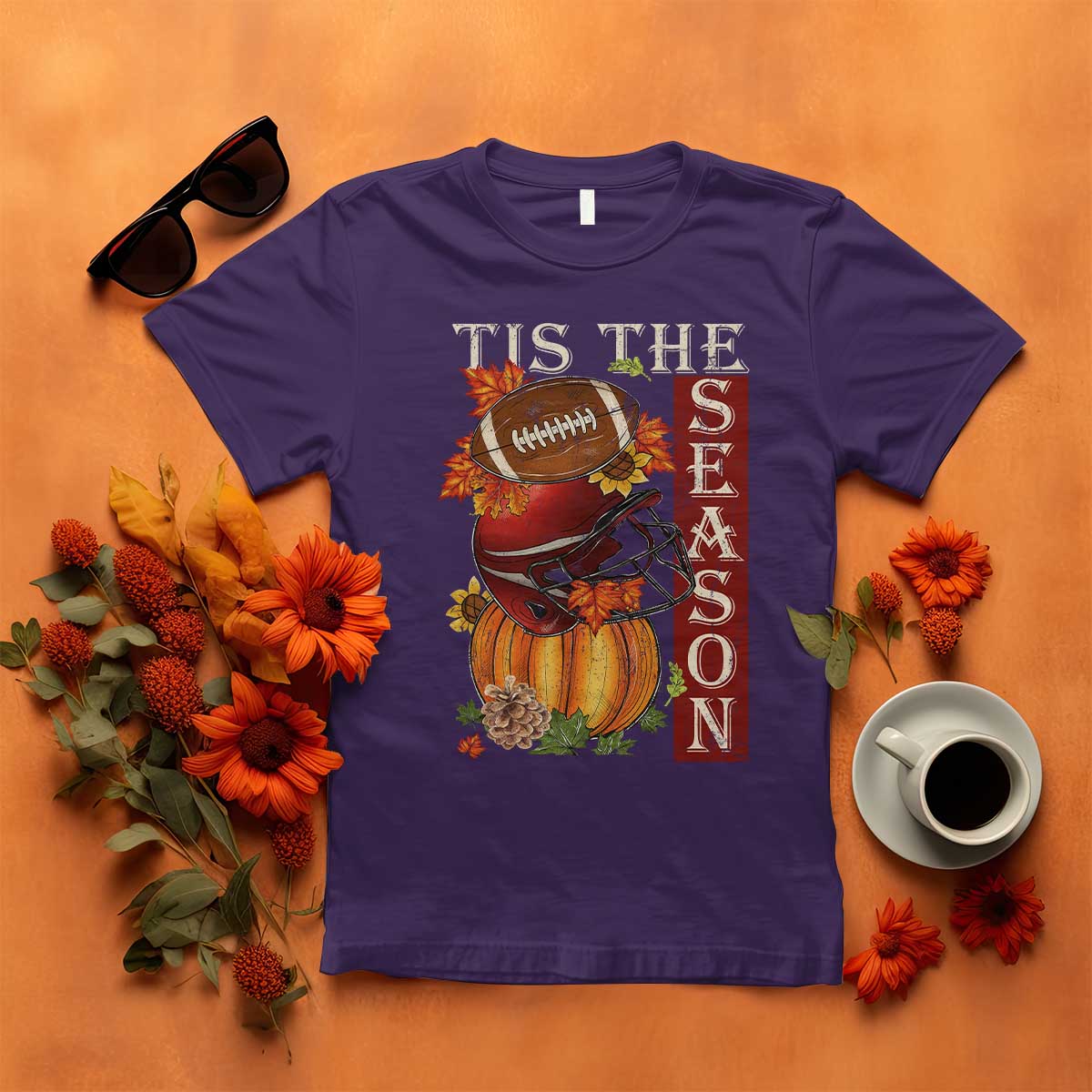 Thanksgiving Tis The Season T Shirt American Football Pumpkin Fall Season - Wonder Print Shop