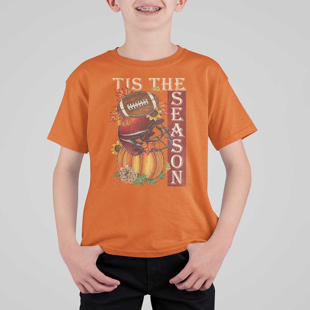 Thanksgiving Tis The Season T Shirt For Kid American Football Pumpkin Fall Season - Wonder Print Shop