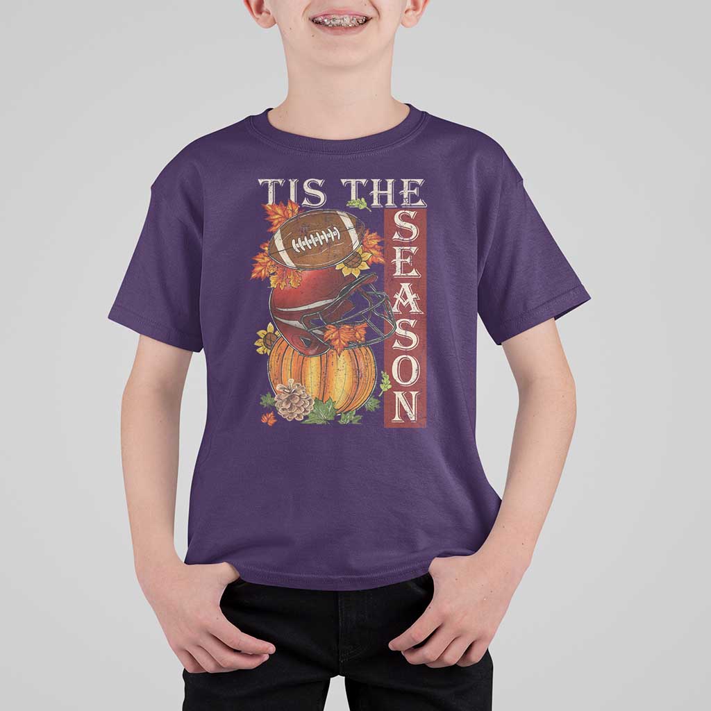 Thanksgiving Tis The Season T Shirt For Kid American Football Pumpkin Fall Season - Wonder Print Shop