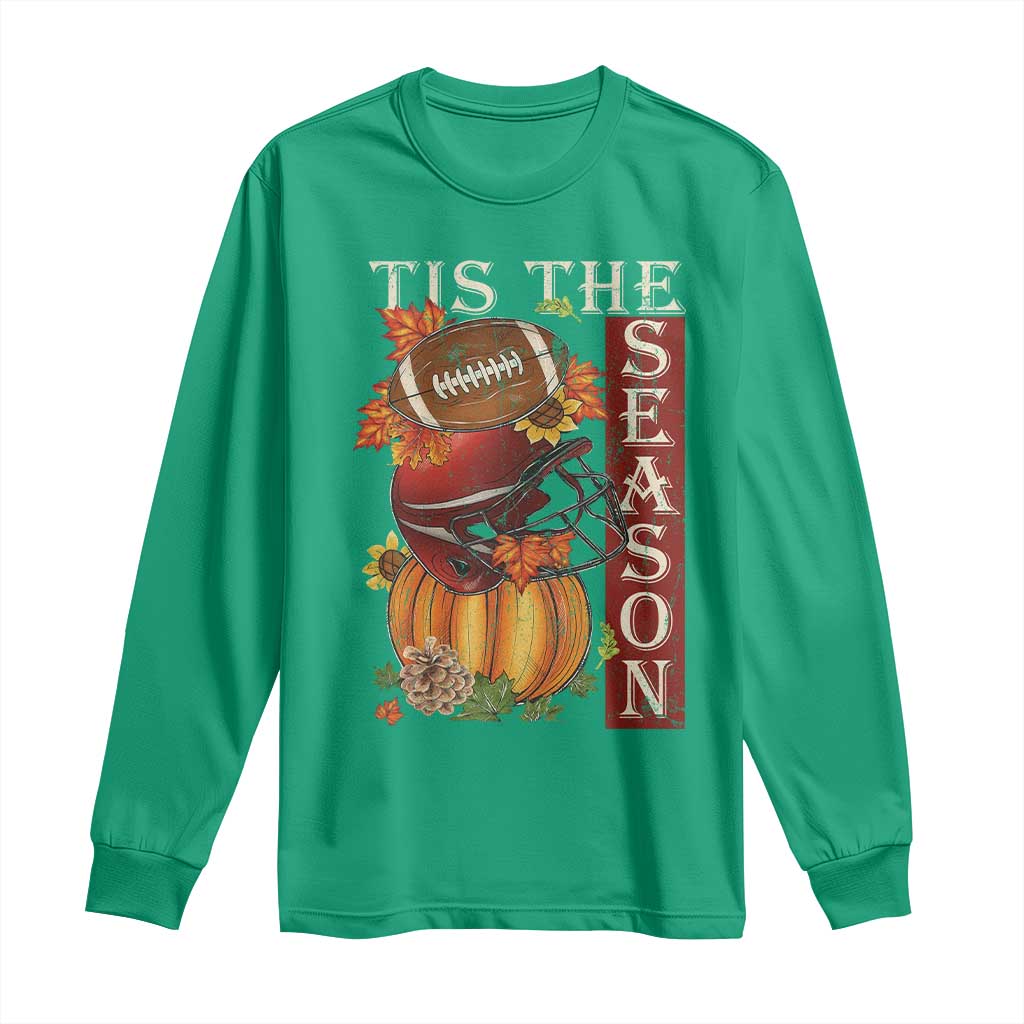 Thanksgiving Tis The Season Long Sleeve Shirt American Football Pumpkin Fall Season - Wonder Print Shop