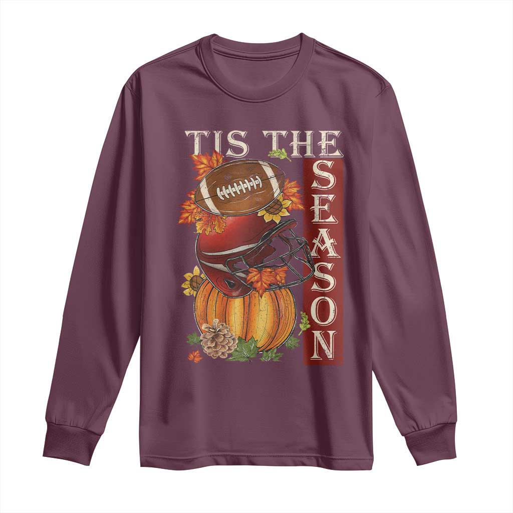 Thanksgiving Tis The Season Long Sleeve Shirt American Football Pumpkin Fall Season - Wonder Print Shop