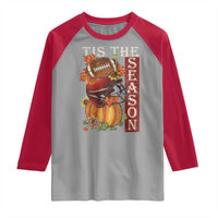 Thanksgiving Tis The Season Raglan Shirt American Football Pumpkin Fall Season - Wonder Print Shop