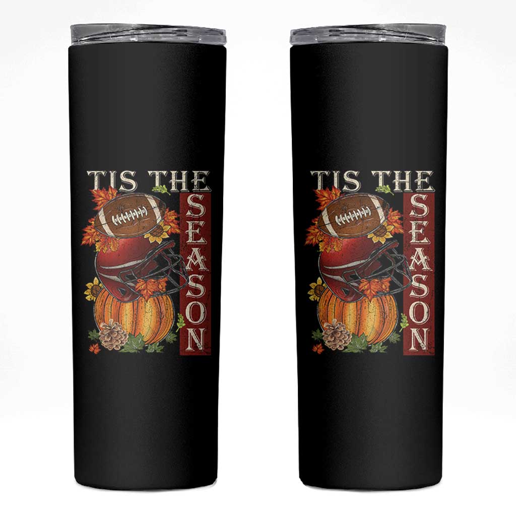 Thanksgiving Tis The Season Skinny Tumbler American Football Pumpkin Fall Season - Wonder Print Shop