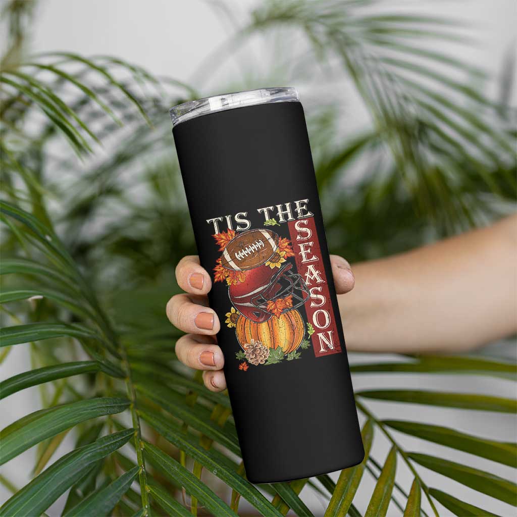 Thanksgiving Tis The Season Skinny Tumbler American Football Pumpkin Fall Season - Wonder Print Shop