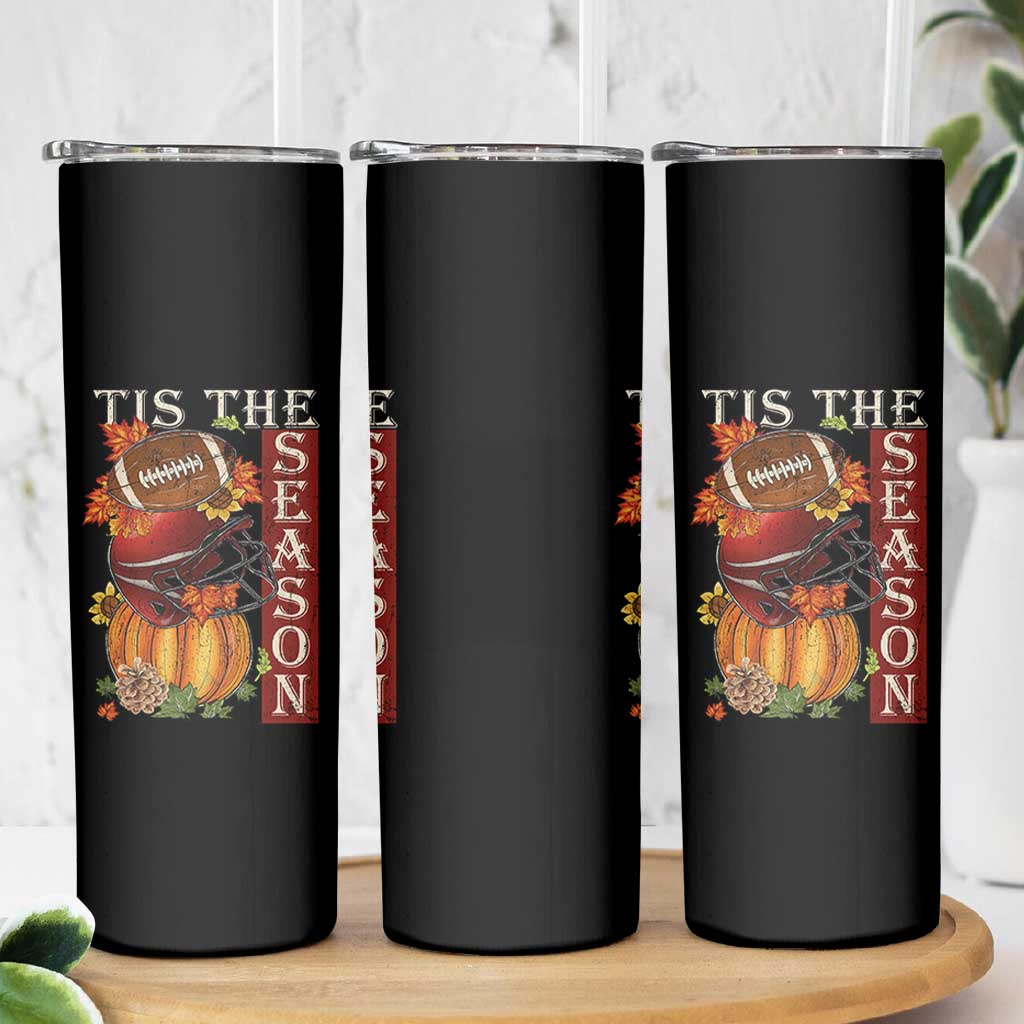 Thanksgiving Tis The Season Skinny Tumbler American Football Pumpkin Fall Season - Wonder Print Shop