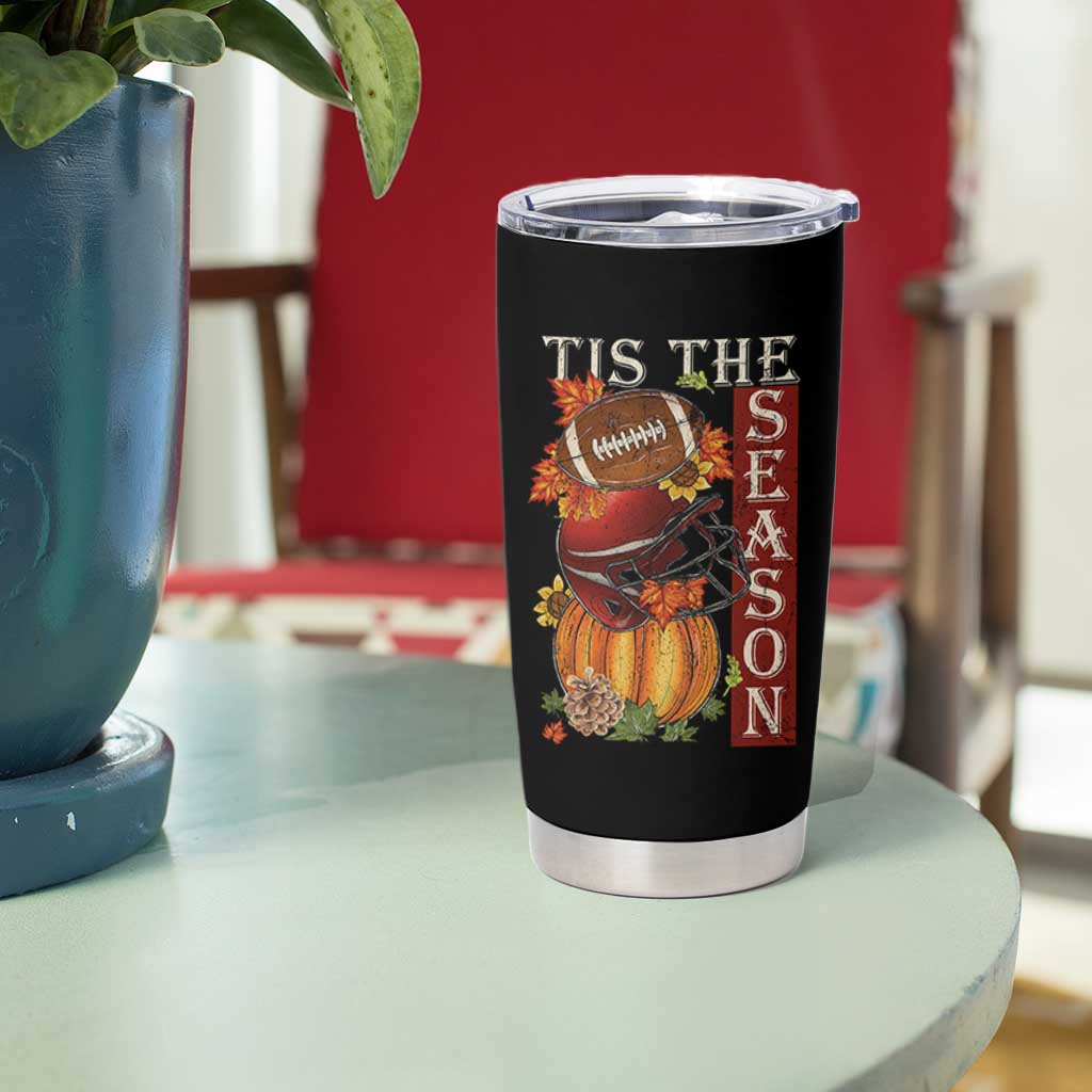 Thanksgiving Tis The Season Tumbler Cup American Football Pumpkin Fall Season - Wonder Print Shop