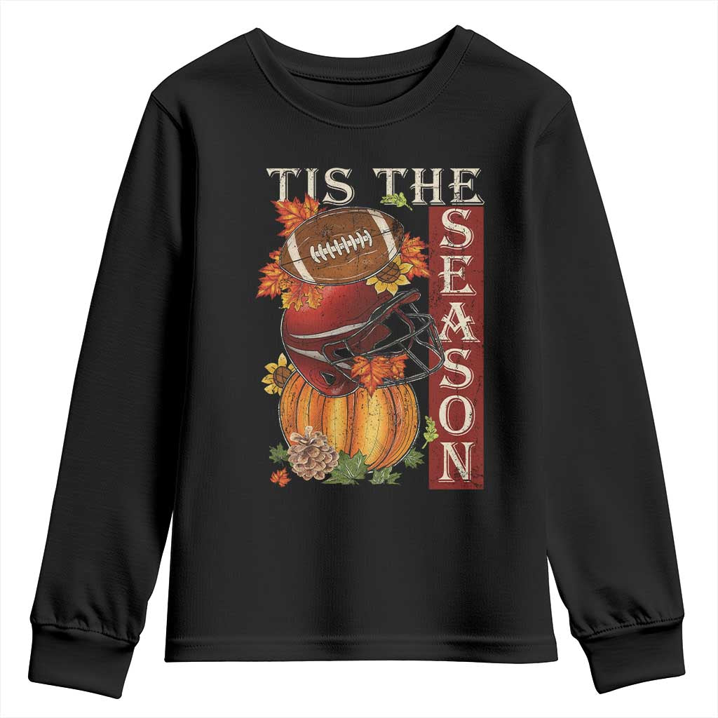 Thanksgiving Tis The Season Youth Sweatshirt American Football Pumpkin Fall Season - Wonder Print Shop