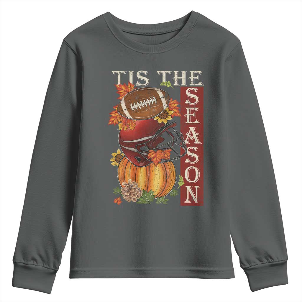 Thanksgiving Tis The Season Youth Sweatshirt American Football Pumpkin Fall Season - Wonder Print Shop