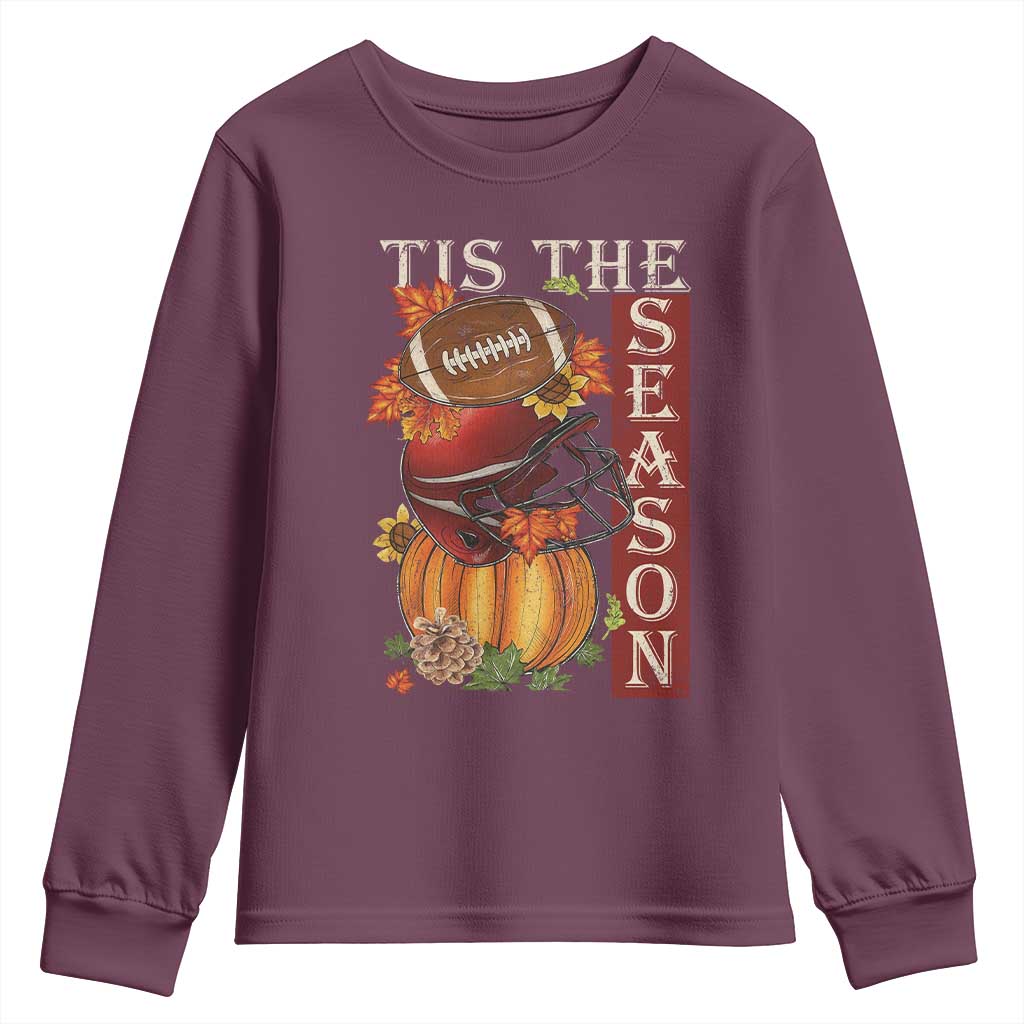 Thanksgiving Tis The Season Youth Sweatshirt American Football Pumpkin Fall Season - Wonder Print Shop