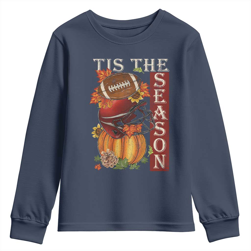 Thanksgiving Tis The Season Youth Sweatshirt American Football Pumpkin Fall Season - Wonder Print Shop